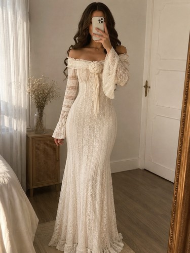 Weißes spitzen brautkleid - weißes, spitzen-brautkleid
